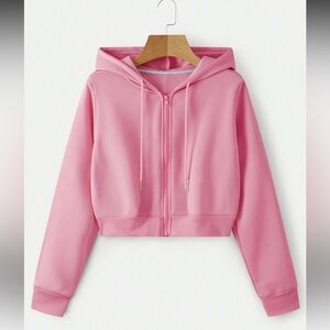 SHEIN Pink Cropped Hoodie Jacket
